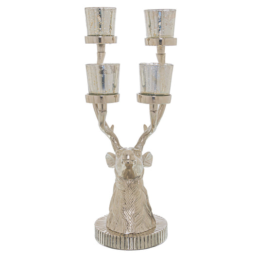 Tall Silver Stag Six Tealight Holder