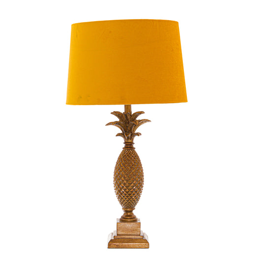Tall Gold Pineapple Lamp With Mustard Velvet Shade